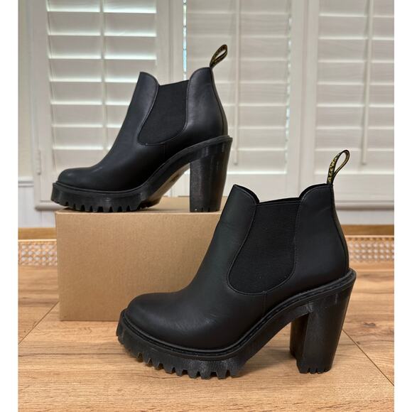 Dr. Martens Docs Hurston Leather Heeled Chelsea Boots Black Sendal Size 8 NWOB - Picture 3 of 12